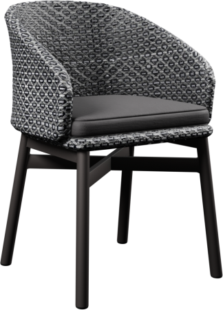 Breeze Dining Arm Chair in Black, White, and Grey Mixed Weave with Charcoal Base