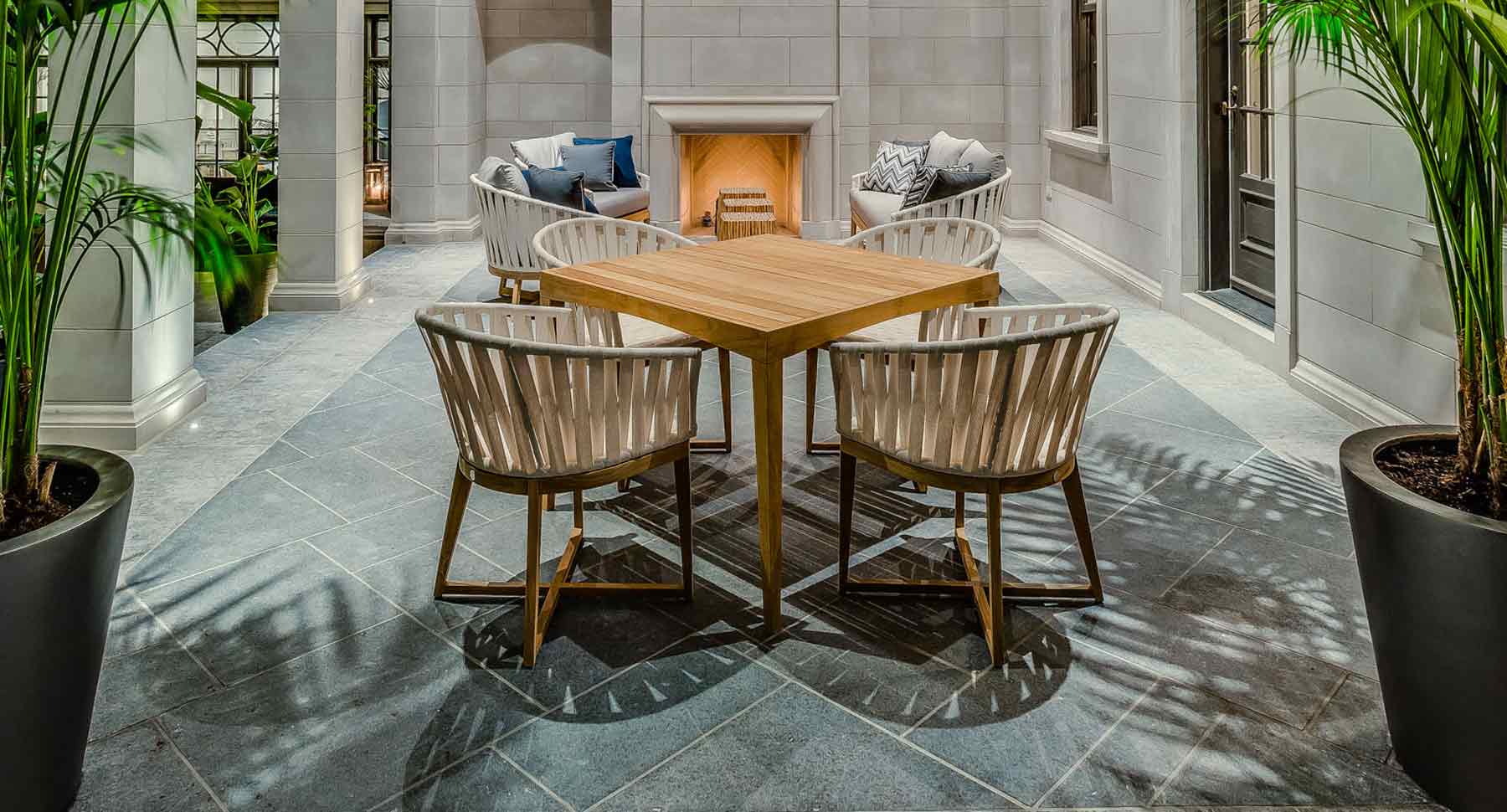 Canvas Teak Dining Arm Chair