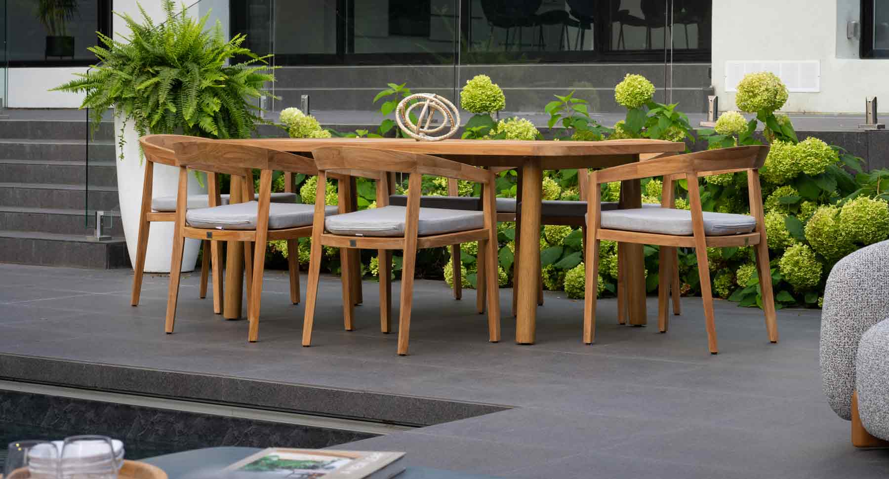 Bayside Teak Dining Arm Chairs with Cane Table