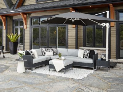 Alta Sectional in Black Wicker with a Cantilever Umbrella