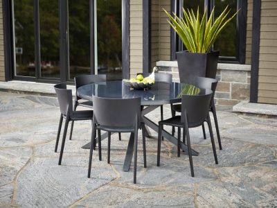 Kilo Dining Table in Pewter with VONDOM Africa Side Dining Chairs