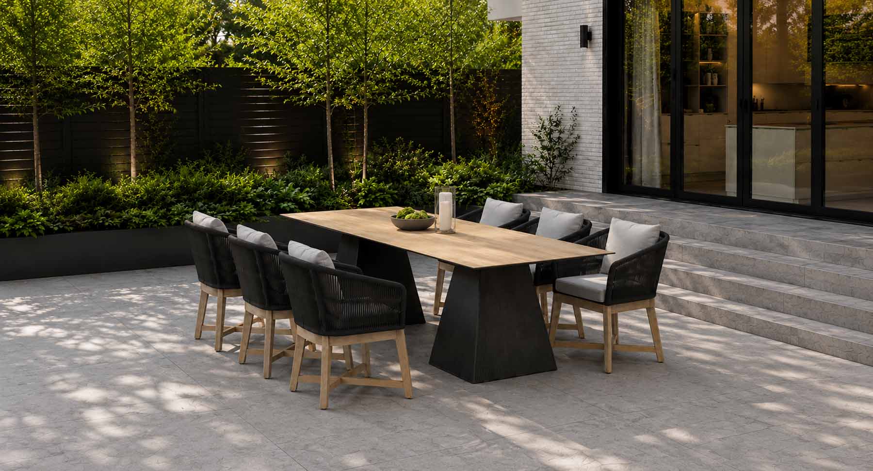 Vondom Gatsby Dining Table and Coast Dining Arm Chairs in Black Rope
