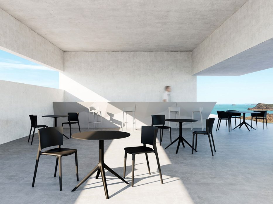 Vondom Africa Dining Side Chairs with Vondom Mari-Sol Dining Tables