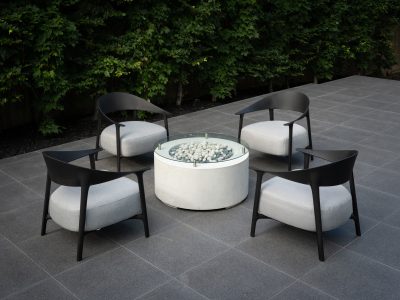 Vondom Africa Black Club Chairs and Dekko Belmont Fire Pit