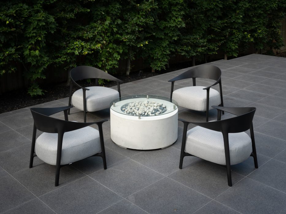 Vondom Africa Black Club Chairs and Dekko Belmont Fire Pit