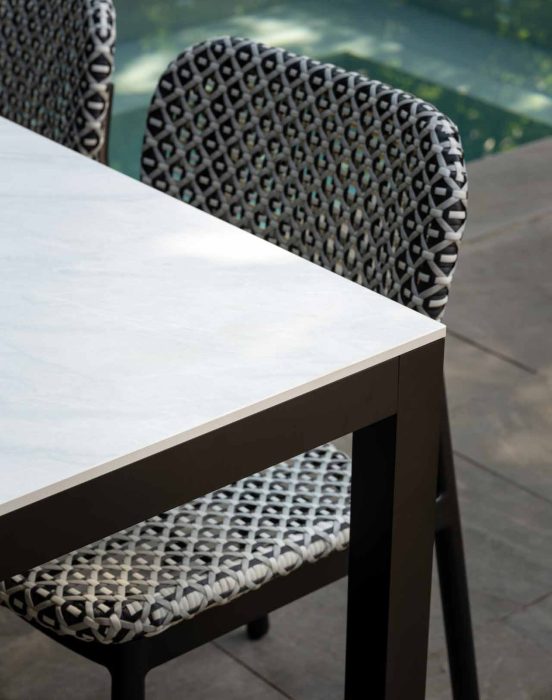 Vondom Frame Marmo Canova Dining Table Top and Breeze Dining Side Chair