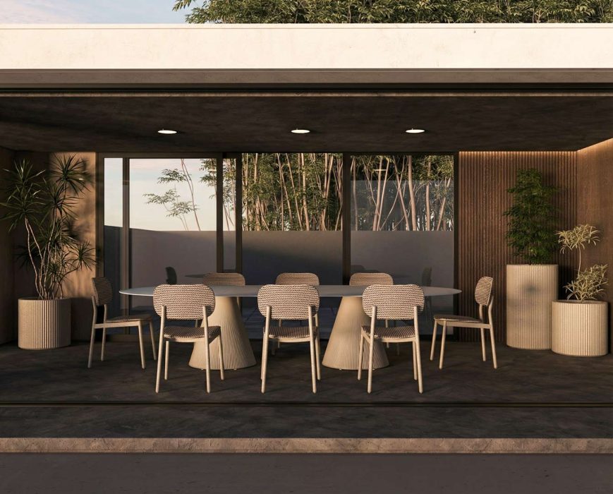 Breeze Dining Side Chairs and Vondom Gatsby Oval Dining Table