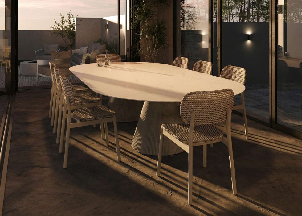 Breeze Dining Side Chairs and Vondom Gatsby Oval Dining Table