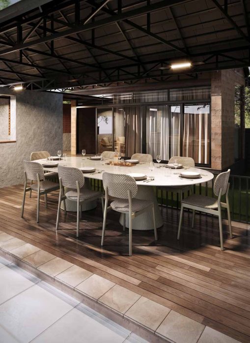 Breeze Dining Side Chair in Ecru with Vondom Gatsby Oval Dining Table