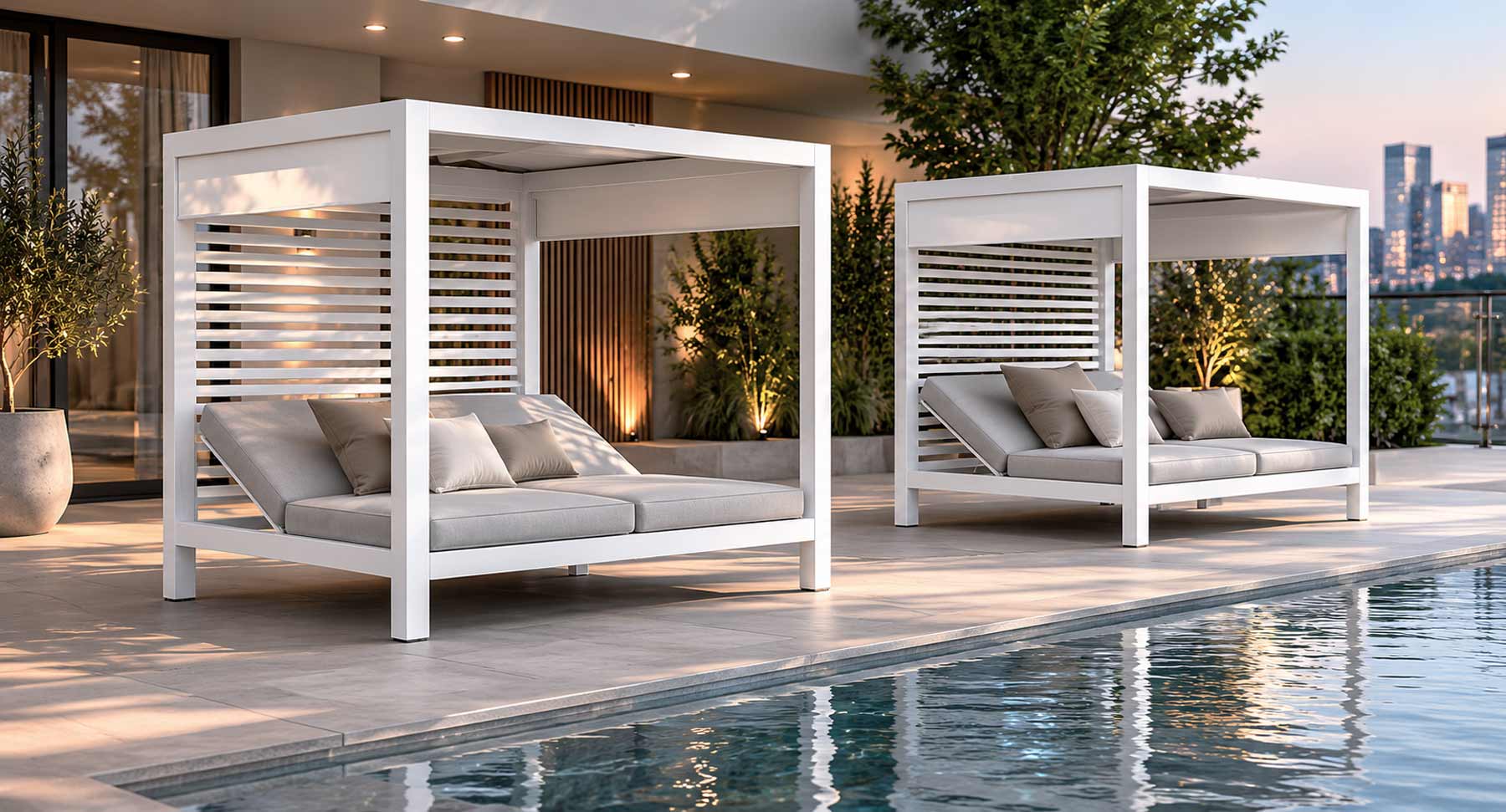 Luxe White Daybed with Canopy and Drapes