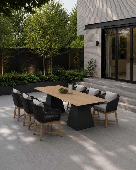 Vondom Gatsby Dining Table and Coast Dining Arm Chairs in Black Rope