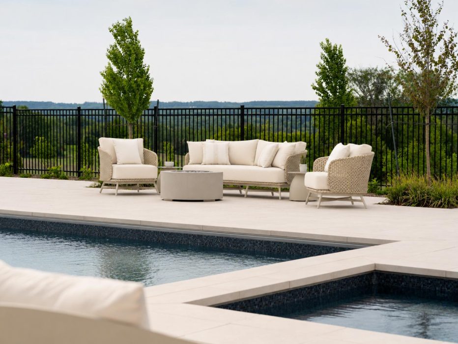 Breeze Cushioned Deep Seating in Sand, White, Light Grey Wicker with Ecru Aluminum