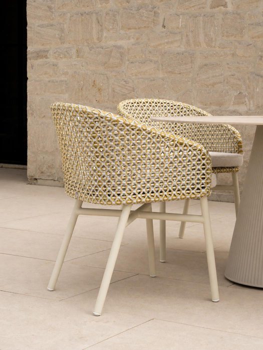 Breeze Dining Arm Chair in Sand, White, and Light Grey with Ecru Aluminum